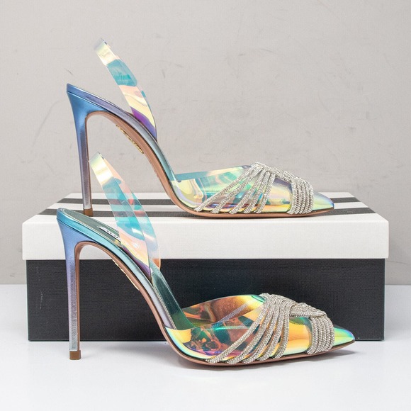 Aquazzura Gatsby Sling 105 Iridescent Blue Slingback Heels, Size 39 (9 US) - Picture 2 of 10